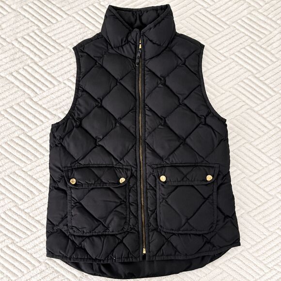J. Crew Jackets & Blazers - J. Crew Women's Size S Black Quilted Down Puffer Vest Gold Zip Pockets Outdoor